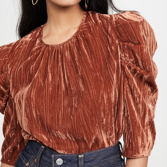 LEYDEN  Crushed Velvet Puff-Sleeve Top - Picture 2 of 5
